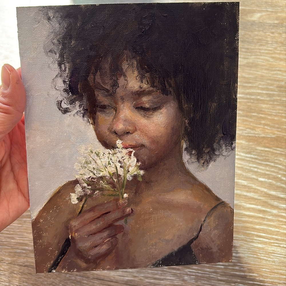 Oil painting- girl with flower - Picture 3 of 10